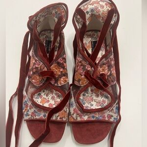 Coach + Tabitha Simmons Floral Lace-Up Sandals - Wine Red